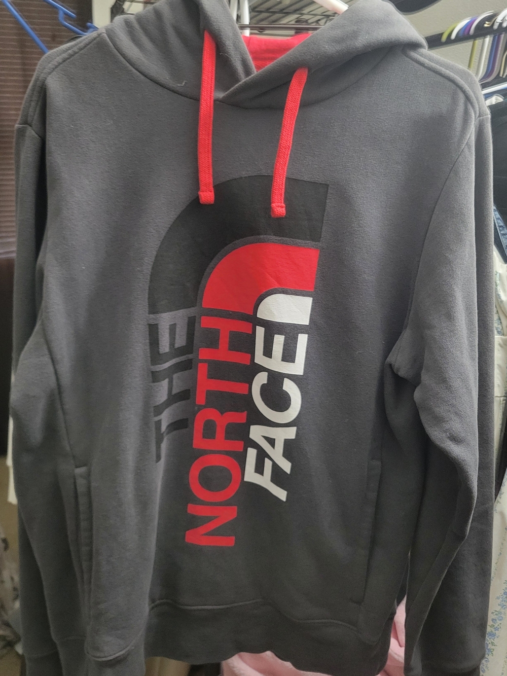 The North Face Men’s Gray Pullover Hoodie with Red Logo
